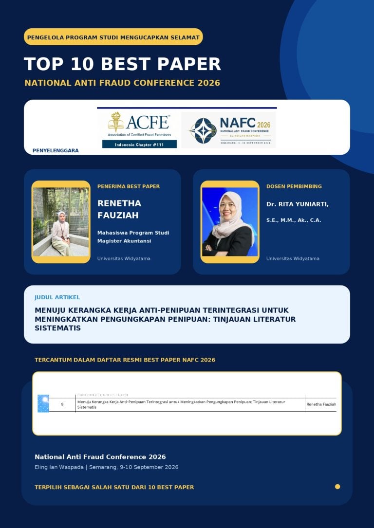 Mahasiswa Magister Akuntansi Universitas Widyatama Raih Top 10 Best Paper CFP 2026