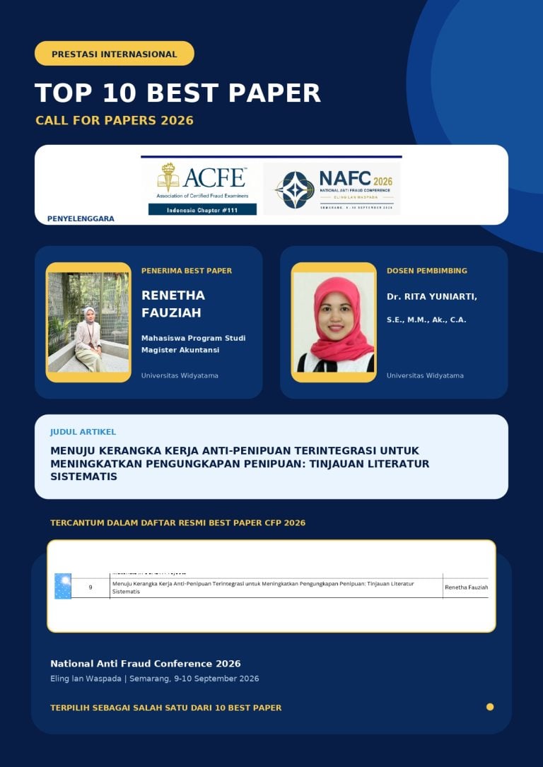 Mahasiswa Magister Akuntansi Universitas Widyatama Raih Top 10 Best Paper CFP 2026