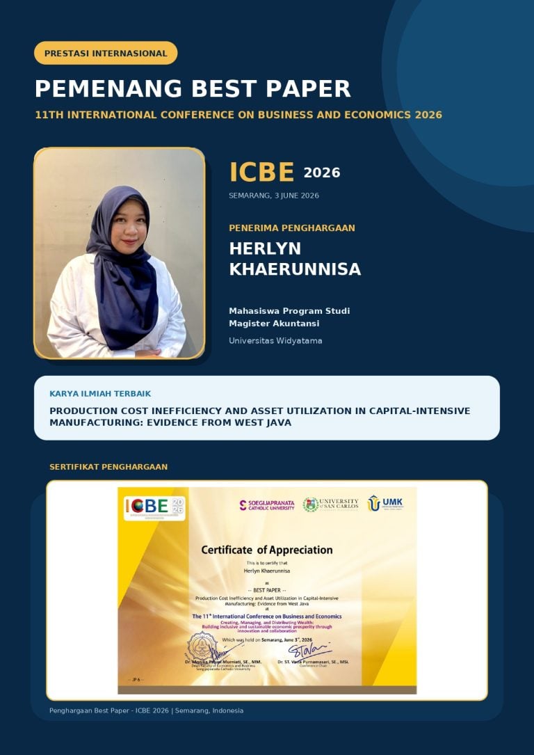 Mahasiswa Magister Akuntansi Universitas Widyatama Raih Best Paper pada ICBE 2026